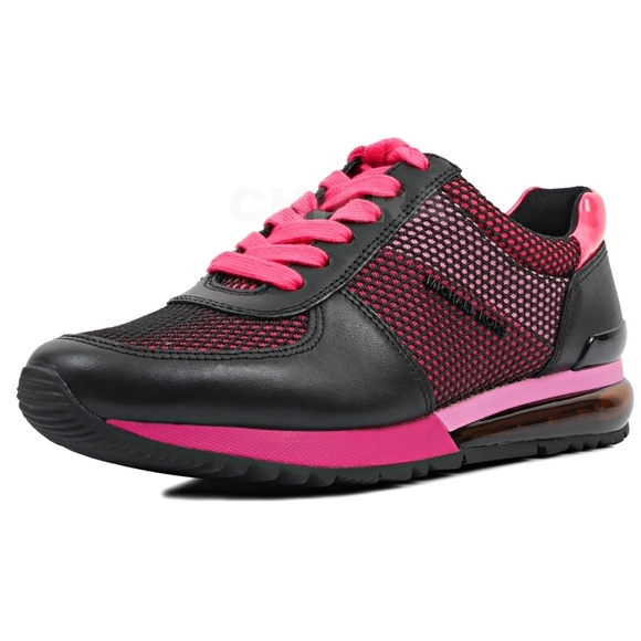 MICHAEL KORS Allie Trainer Extreme Fuchsia Pink Black Leather Fashion Sneaker - Picture 4 of 11